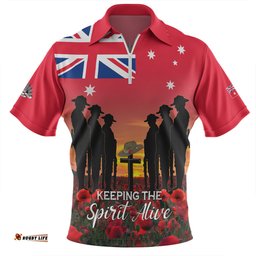 Australia Zip Polo Shirt - Anzac Day Australian Red Ensign