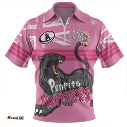 Penrith Panthers Zip Polo Shirt - Happy Australia Day We Are One And Free V2