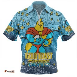 Gold Coast Titans Custom Zip Polo Shirt - Team With Dot And Star Patterns For Tough Fan Zip Polo Shirt