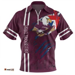 Manly Warringah Sea Eagles Zip Polo Shirt - Happy Australia Day Flag Scratch Style