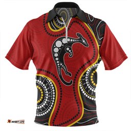 Australia Zip Polo Shirt Aboriginal Art With Kangaroo