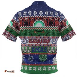 New Zealand Warriors Christmas Maori Custom Zip Polo Shirt - Indigenous Knitted Ugly Xmas Style Zip Polo Shirt