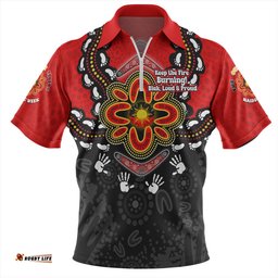 Australia Zip Polo Shirt Aboriginal Inspired Naidoc Symbol Pattern