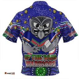 New Zealand Warriors Custom Zip Polo Shirt - Custom With Aboriginal Inspired Style Of Dot Painting Patterns  Zip Polo Shirt