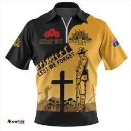 Australia Zip Polo Shirt Custom Anzac Day Soldiers Lest We Forget Poppy