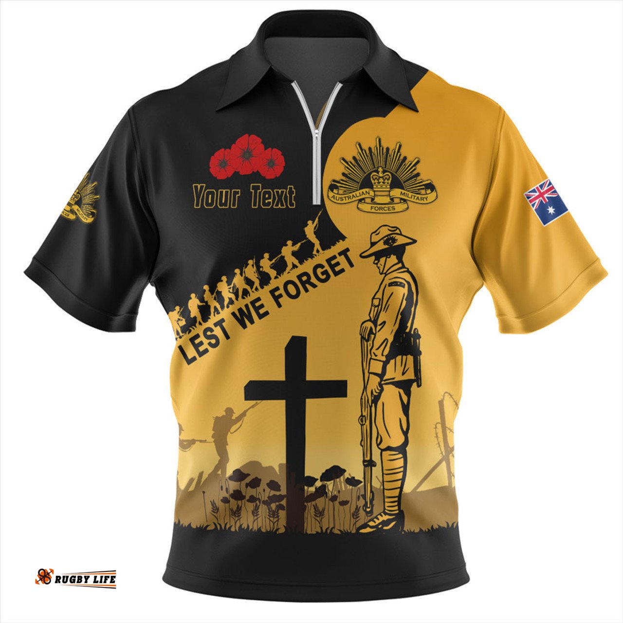 Australia Zip Polo Shirt Custom Anzac Day Soldiers Lest We Forget Poppy