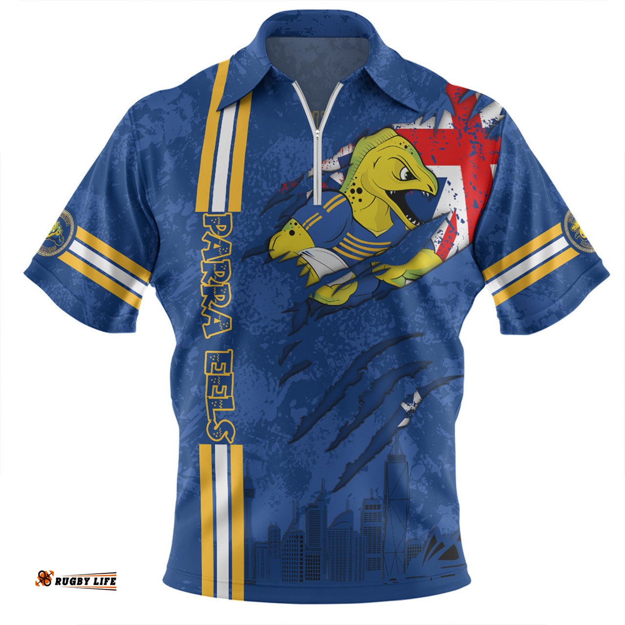 Parramatta Eels Zip Polo Shirt - Happy Australia Day Flag Scratch Style