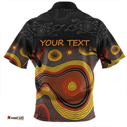 Australia Aboriginal Custom Zip Polo Shirt - Dreaming Trees And Goanna In Dot Pattern Zip Polo Shirt