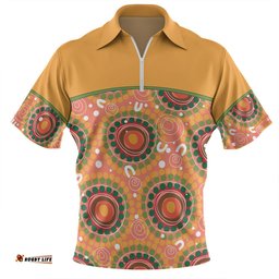 Australia Aboriginal Custom Zip Polo Shirt - Abstract Seamless Pattern With Aboriginal Inspired Zip Polo Shirt