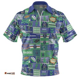 Canberra Raiders Zip Polo Shirt - Team Of Us Die Hard Fan Supporters Comic Style Zip Polo Shirt