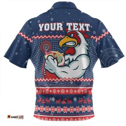 Sydney Roosters Christmas Custom Zip Polo Shirt - Ugly Xmas And Aboriginal Patterns For Die Hard Fan Zip Polo Shirt