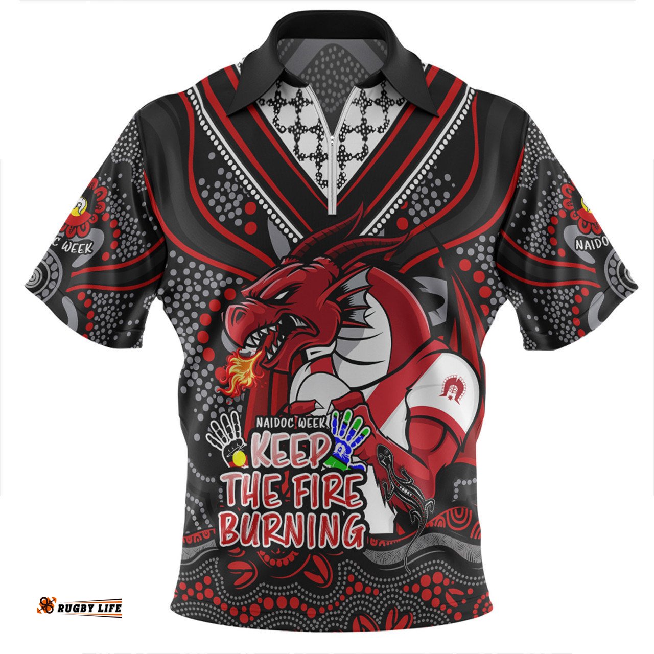 St. George Illawarra Dragons Zip Polo Shirt Aboriginal Inspired Naidoc Week Custom For Die Hard Fan Supporters