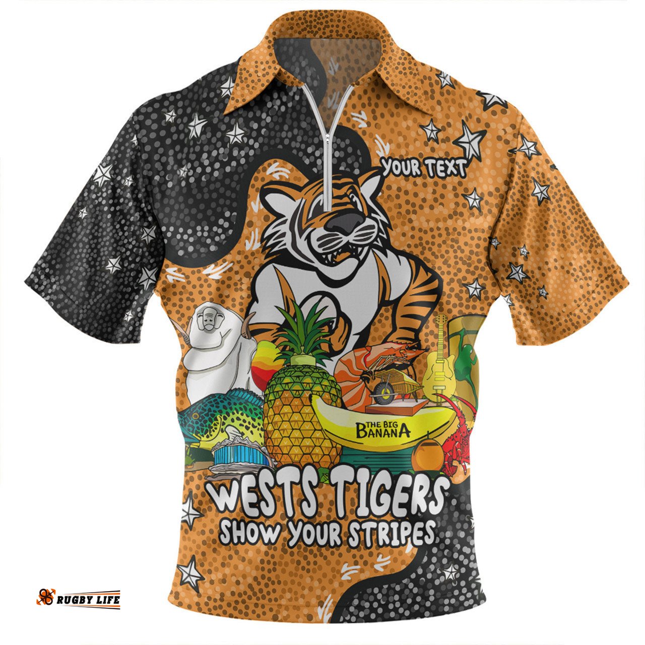 Wests Tigers Custom Zip Polo Shirt - Australian Big Things Zip Polo Shirt