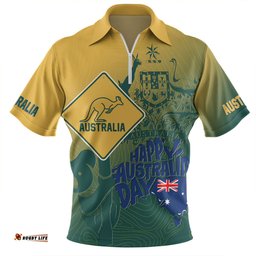 Australia Australia Day Custom Zip Polo Shirt - Australia Coat Of Arms Kangaroo And Koala Sign Zip Polo Shirt