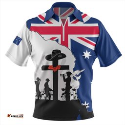 Australia Anzac Day Zip Polo Shirt - Anzac Day With Map And Flag Australia Zip Polo Shirt