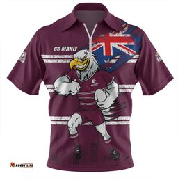 Manly Warringah Sea Eagles Zip Polo Shirt Custom For Die Hard Fan Australia Flag Scratch Style