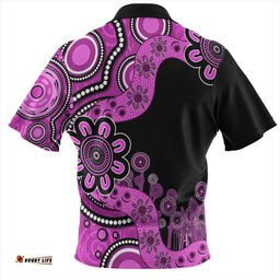 Australia Zip Polo Shirt Aboriginal Indigenous Dot Painting Pink