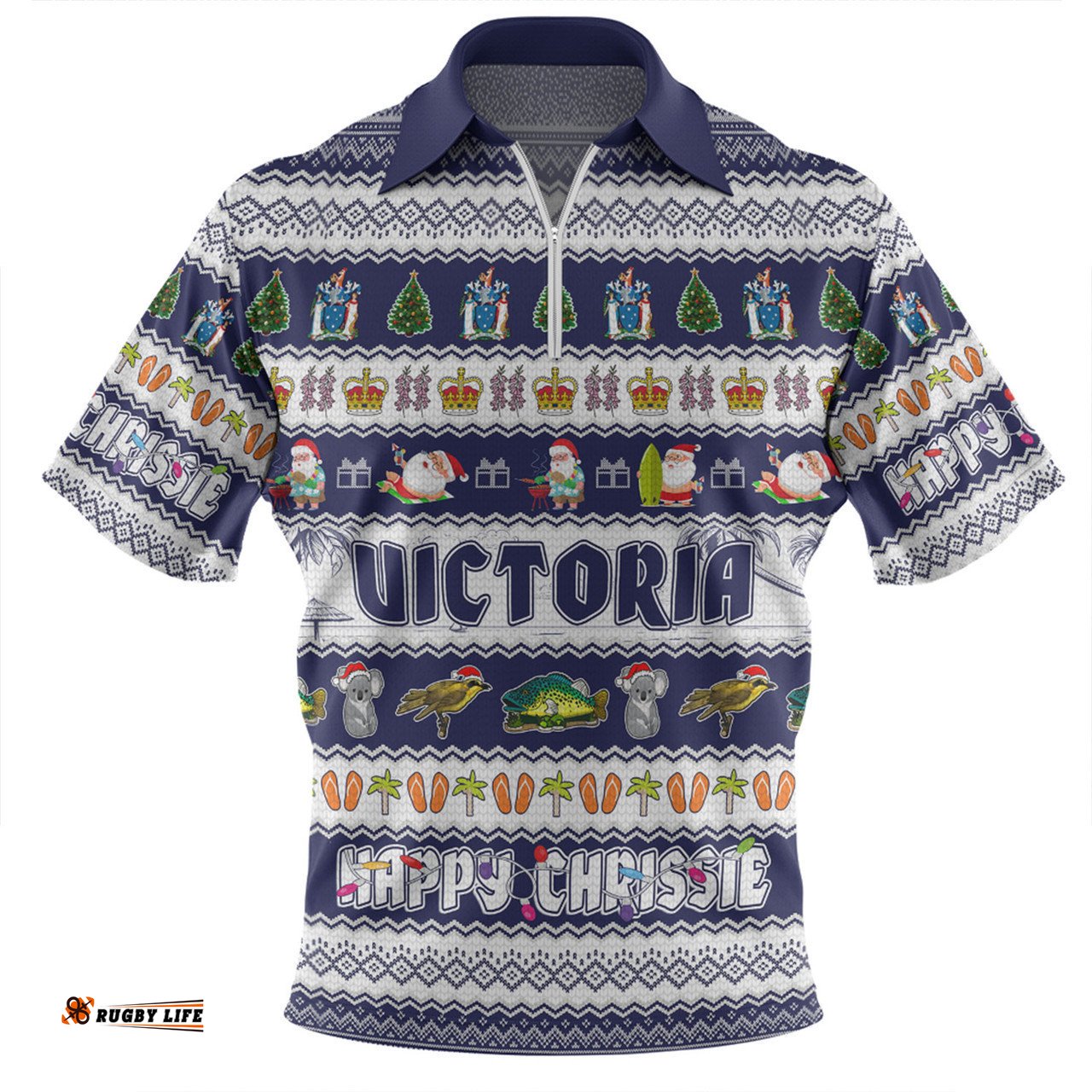 Victoria Christmas Custom Zip Polo Shirt - Happy Chrissie Ugly Style Zip Polo Shirt