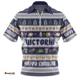 Victoria Christmas Custom Zip Polo Shirt - Happy Chrissie Ugly Style Zip Polo Shirt