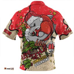 Redcliffe Dolphins Christmas Custom Zip Polo Shirt - Let's Get Lit Chrisse Pressie Zip Polo Shirt