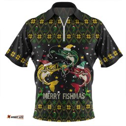 Australia Christmas Fishing Custom Zip Polo Shirt - Merry Fishmas Fishing Ugly Christmas Zip Polo Shirt