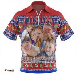 Australia Christmas Custom Zip Polo Shirt - Personalised Blue Summer Vibes Chrissie Present Zip Polo Shirt