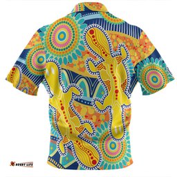 Australia Platypus Aboriginal Zip Polo Shirt - Yellow Platypus With Aboriginal Art Dot Painting Patterns Inspired Zip Polo Shirt