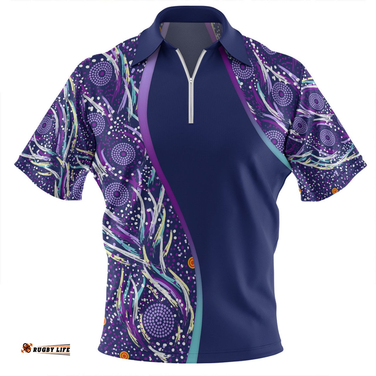 Australia Aboriginal Custom Zip Polo Shirt - Purple Dot Dreamtime Zip Polo Shirt