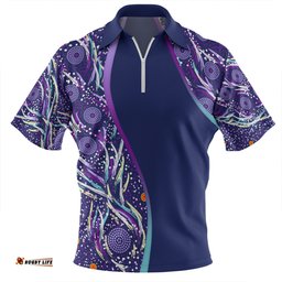 Australia Aboriginal Custom Zip Polo Shirt - Purple Dot Dreamtime Zip Polo Shirt