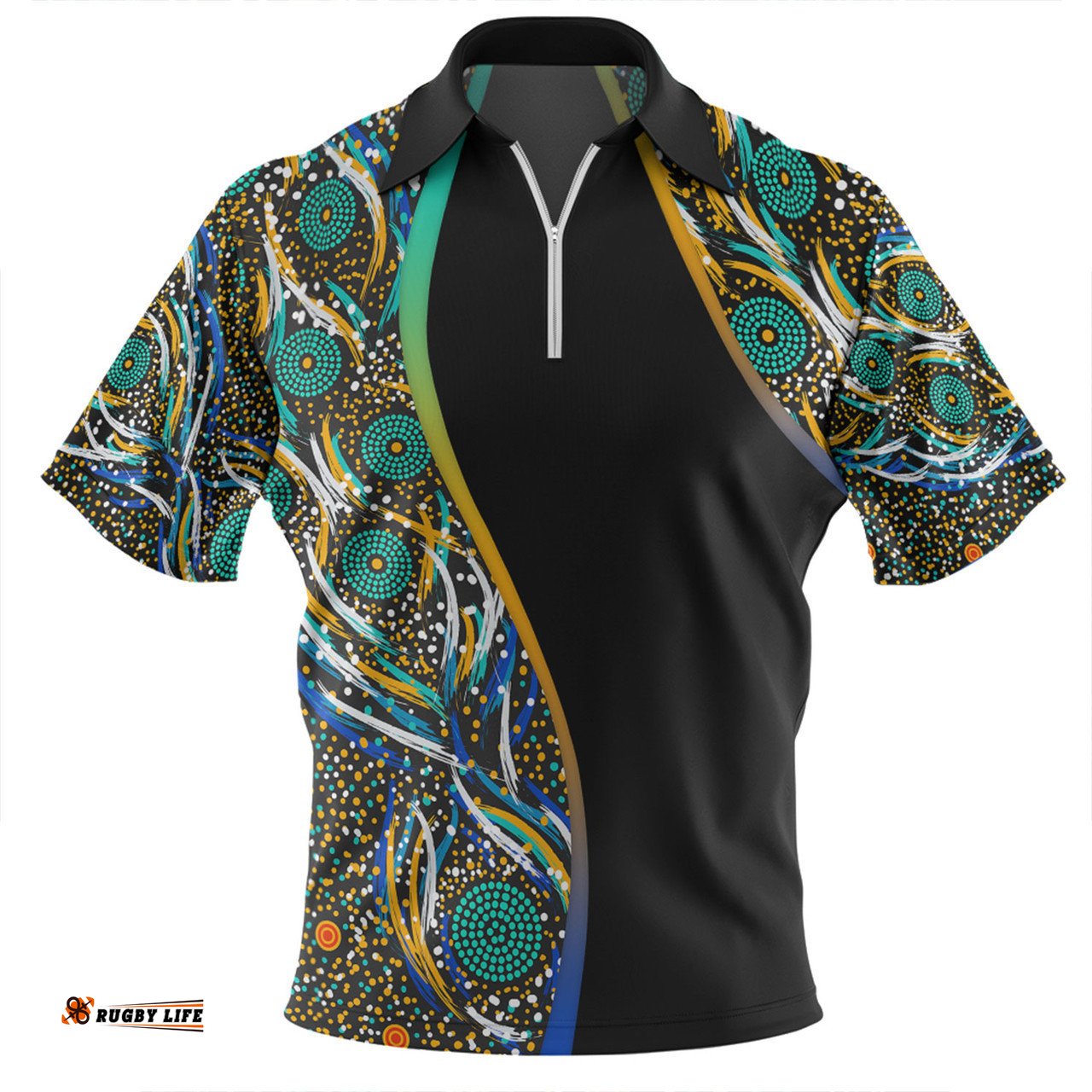 Australia Aboriginal Custom Zip Polo Shirt - Color Dot Dreamtime Zip Polo Shirt