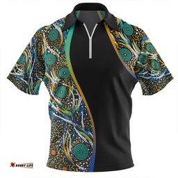 Australia Aboriginal Custom Zip Polo Shirt - Color Dot Dreamtime Zip Polo Shirt