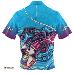 Australia Fishing Aboriginal Fishing Custom Zip Polo Shirt - Fishaholic With The Dhari Symbol And Aboriginal Pattern Zip Polo Shirt
