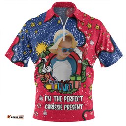 Australia Christmas Custom Zip Polo Shirt - I'm the Perfect Present Blue Zip Polo Shirt