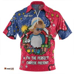 Australia Christmas Custom Zip Polo Shirt - I'm the Perfect Present Blue Zip Polo Shirt