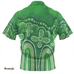 Australia Aboriginal Zip Polo Shirt - Dot painting illustration in Aboriginal style Green Zip Polo Shirt