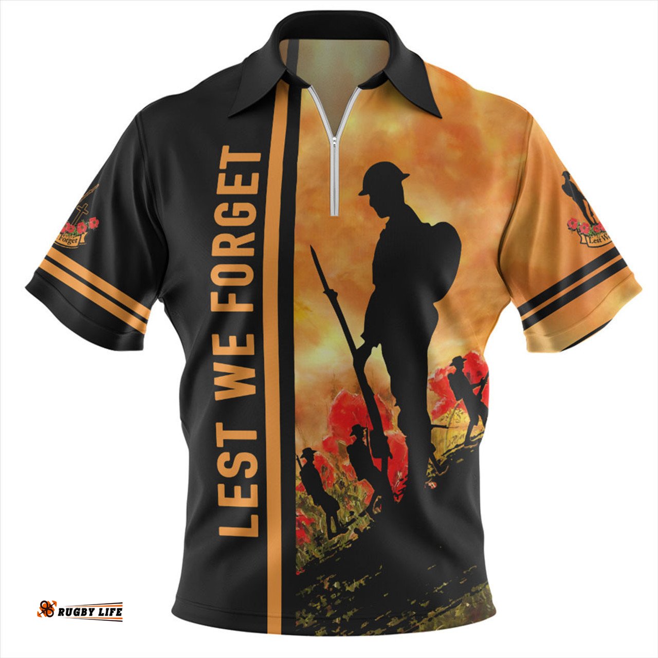 Australia Zip Polo Shirt Lest We Forget Quater Style