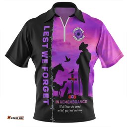 Australia Zip Polo Shirt Anzac Day Lest We Forget The Animals Of War