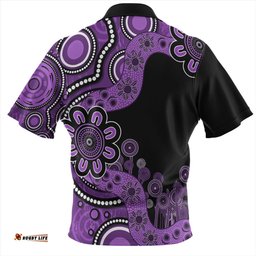 Australia Zip Polo Shirt Aboriginal Indigenous Dot Painting Purple