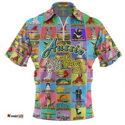 Australia Zip Polo Shirt - Australia's Iconic Big Things Postage Stamps Style Zip Polo Shirt
