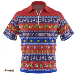 Australia Christmas Custom Zip Polo Shirt - Aussie Christmas Flamingo Summer Vibes Blue Zip Polo Shirt