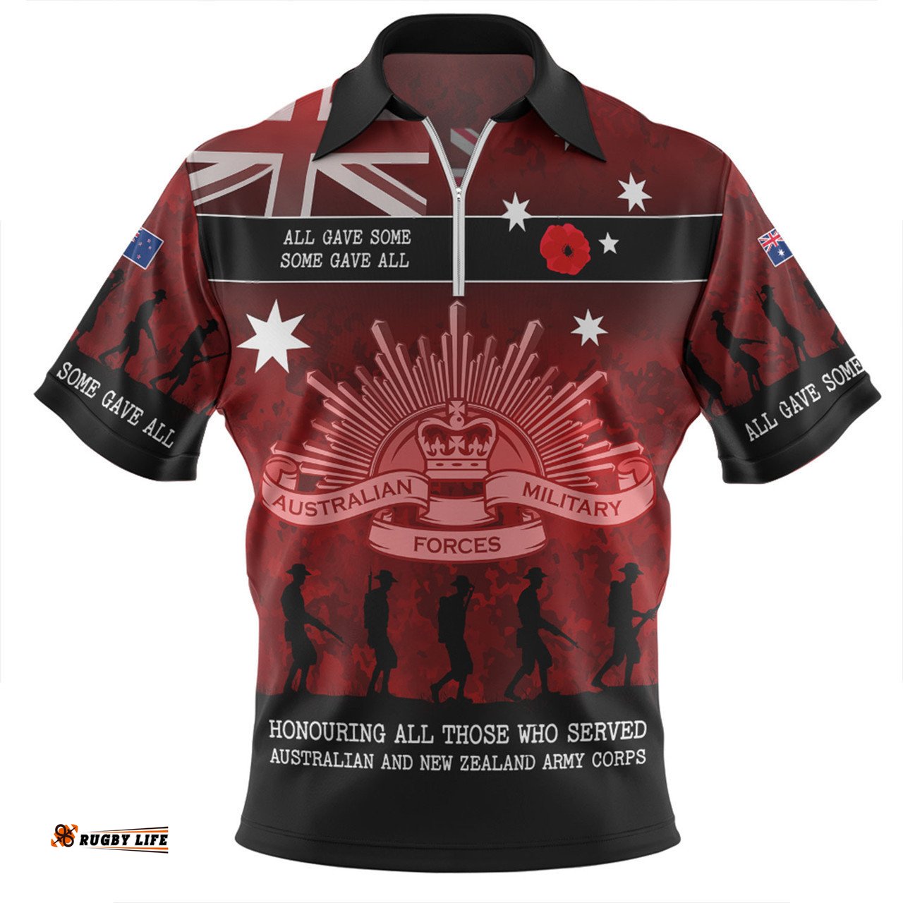 Australia Anzac Day Zip Polo Shirt - Australia and New Zealand Warriors All gave some Some Gave All Red Zip Polo Shirt