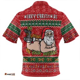 Australia Christmas Custom Zip Polo Shirt - Merry Chrismas I'm Laying On Your Present Zip Polo Shirt