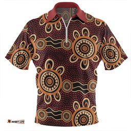 Australia Dot Painting Inspired Aboriginal Zip Polo Shirt - Aboriginal Dot Pattern Painting Art Zip Polo Shirt