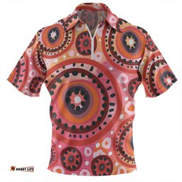 Australia Dot Painting Inspired Aboriginal Zip Polo Shirt - Circle In The Aboriginal Dot Art Style Zip Polo Shirt