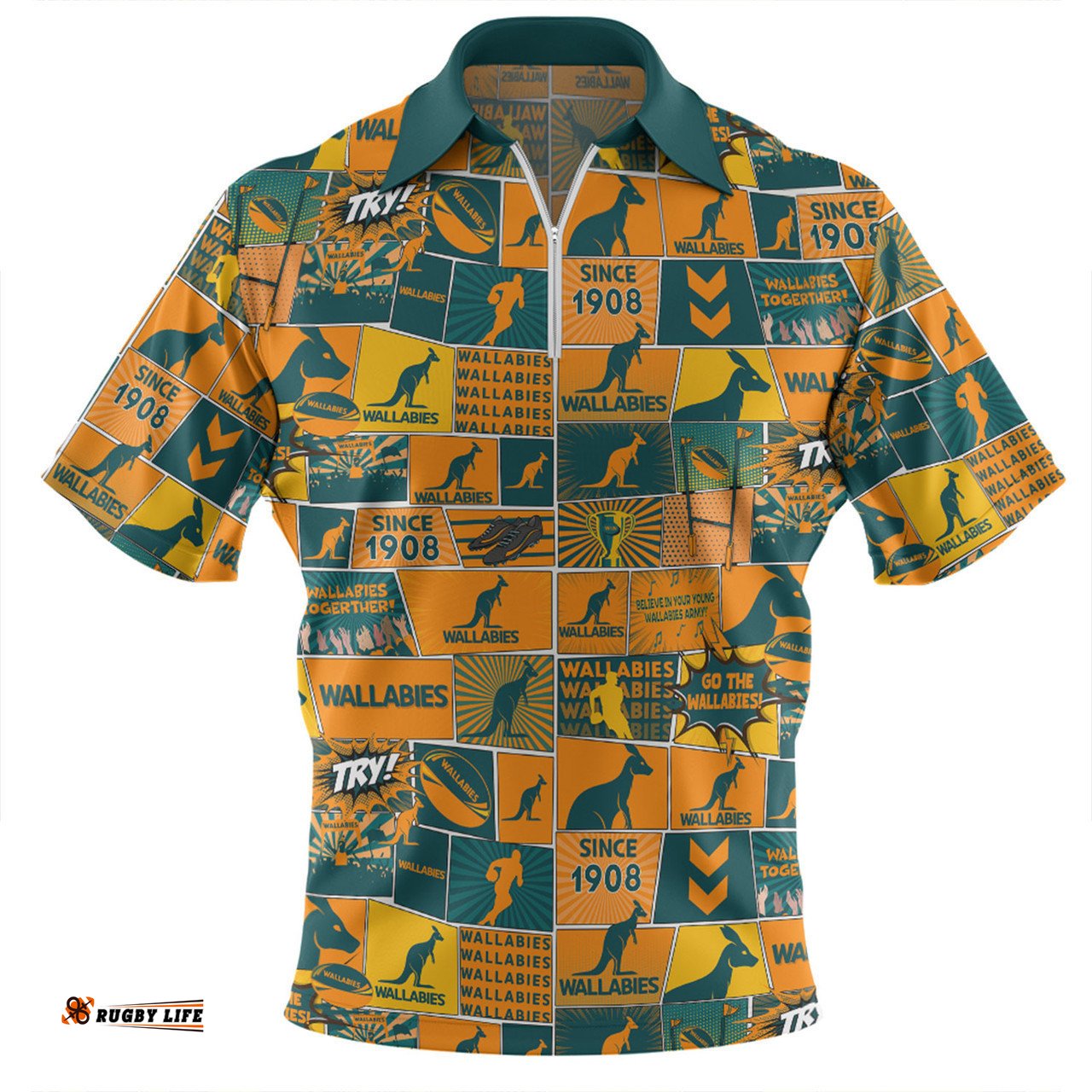 Australia Wallabies Zip Polo Shirt - Team Of Us Die Hard Fan Supporters Comic Style Zip Polo Shirt