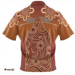 Australia Aboriginal Custom Zip Polo Shirt - Brown Kangaroo In Aboriginal Dot Art Zip Polo Shirt