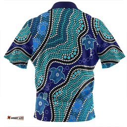 Australia Personalised Aboriginal Custom Zip Polo Shirt - River And Turtles Dot Art Painting Blue Zip Polo Shirt
