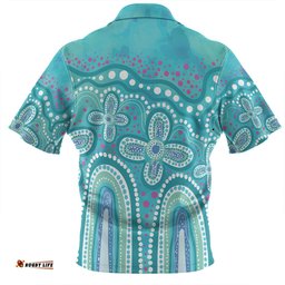 Australia Aboriginal Zip Polo Shirt - Dot painting illustration in Aboriginal style Turquoise Zip Polo Shirt