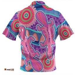 Australia Platypus Aboriginal Zip Polo Shirt - Pink Platypus With Aboriginal Art Dot Painting Patterns Inspired Zip Polo Shirt