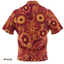 Australia Aboriginal Zip Polo Shirt - Red Aboriginal Dot Art Inspired Zip Polo Shirt
